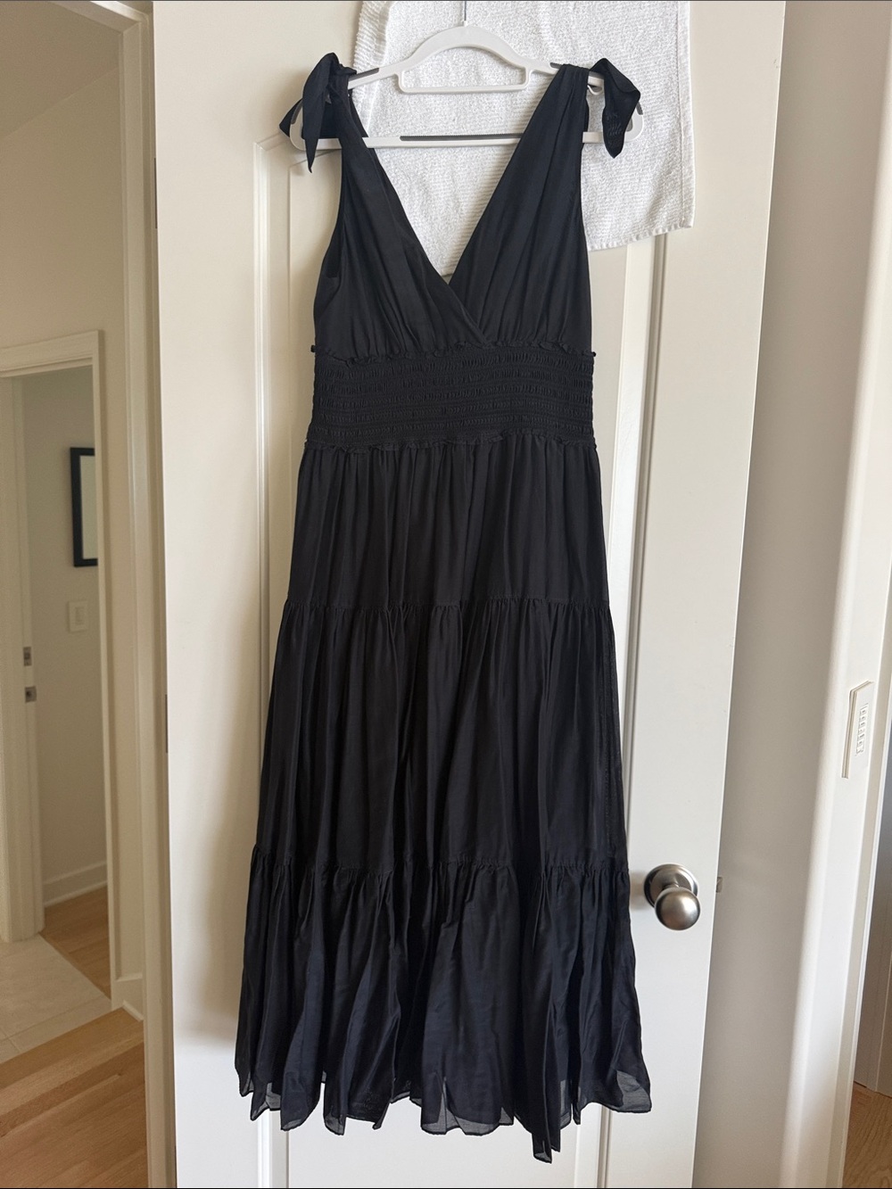cinq a sept Black V-Neck Tie-Shoulder Tiered Maxi Dress